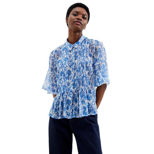 Womens Baja Blue Cosette Hallie Crinkle Shirt