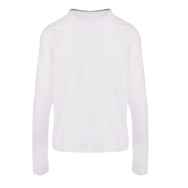 Womens Bright White Embroidery Tipping L/s T Shirt