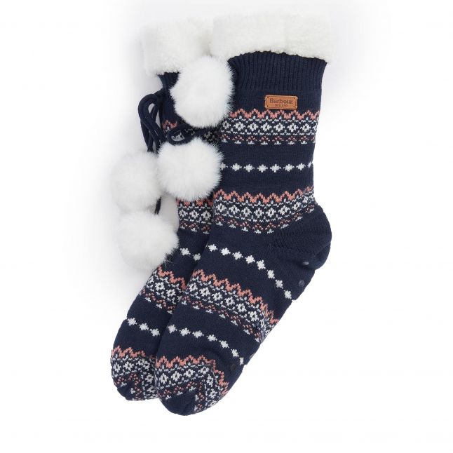 Womens Pink/Navy Fairisle Lounge Socks