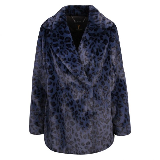 Womens Dark Blue Zenaida Leopard Faux Fur Jacket