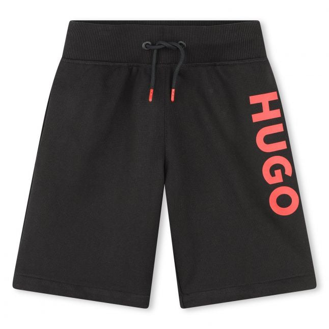 Boys Black Branded Leg Sweat Shorts