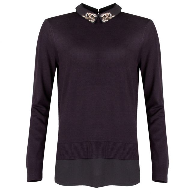 Womens Black Moliiee Collar Detail Knitted Top