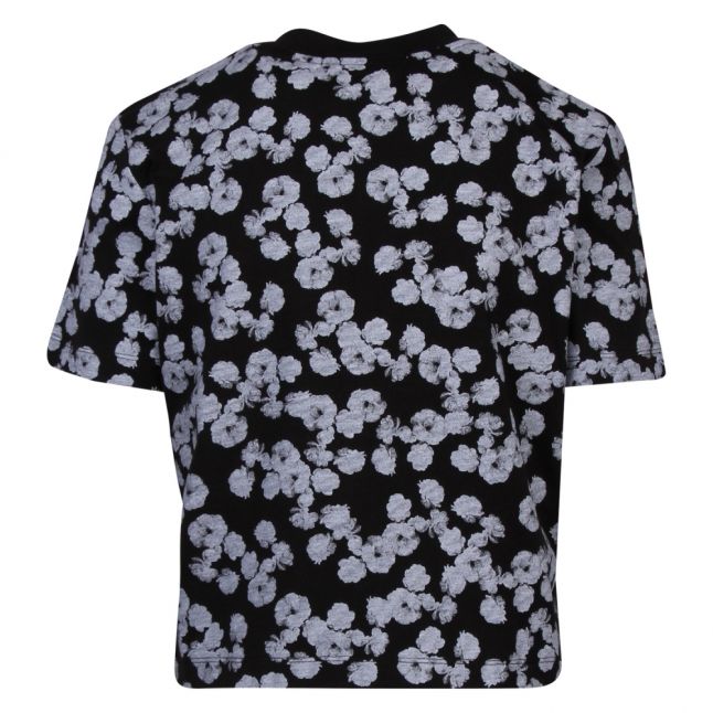 Womens Black Peony Floral Blocking Straight S/s T Shirt