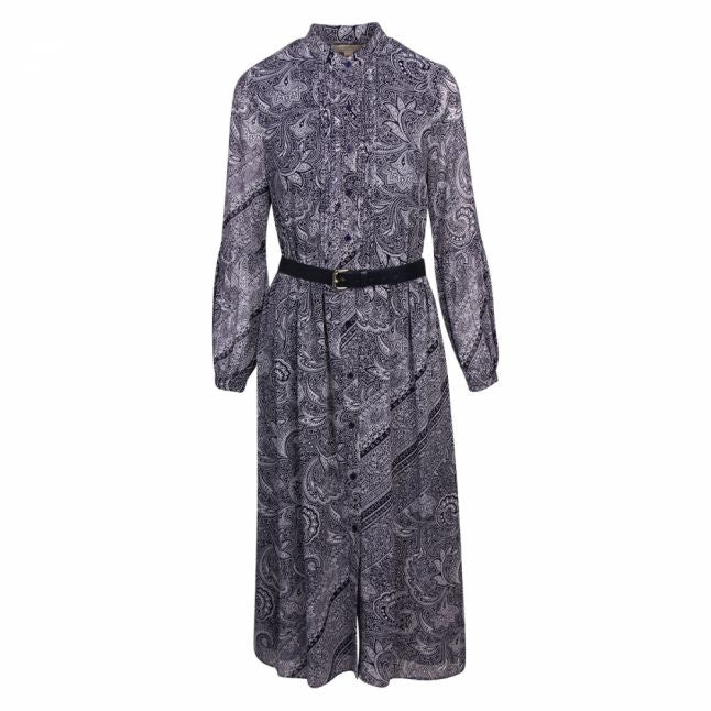 Womens True Navy Ornate Paisley Belted Midi Dress