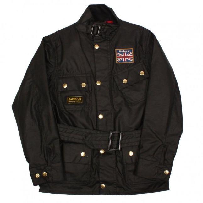 Boys Black Union Jack International Waxed Jacket