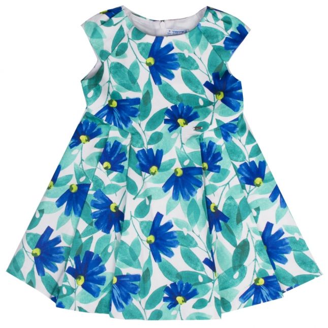 Girls Blue Floral Print Skater Dress