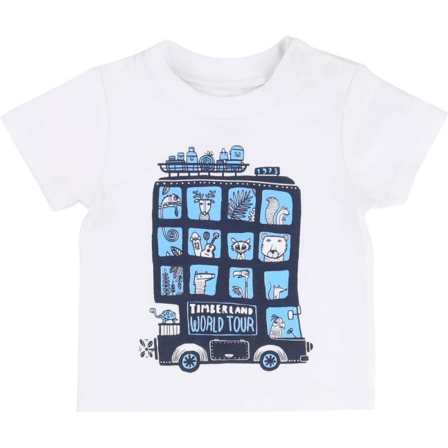 Boys White Bus Printed S/s Tee Shirt