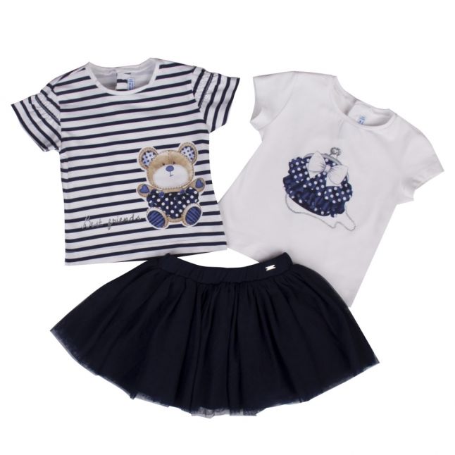 Infant Navy 3 Piece T Shirt & Skirt Set