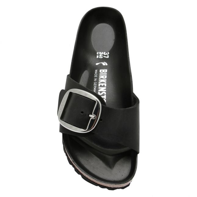 Womens Black Oiled Leather Madrid Big Buckle Sandals