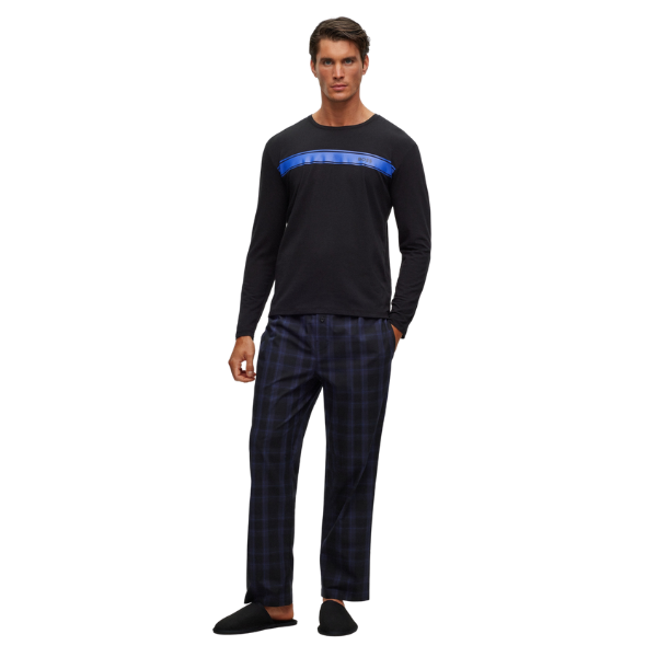 Mens Black/Blue Urban Long Set PJ Set