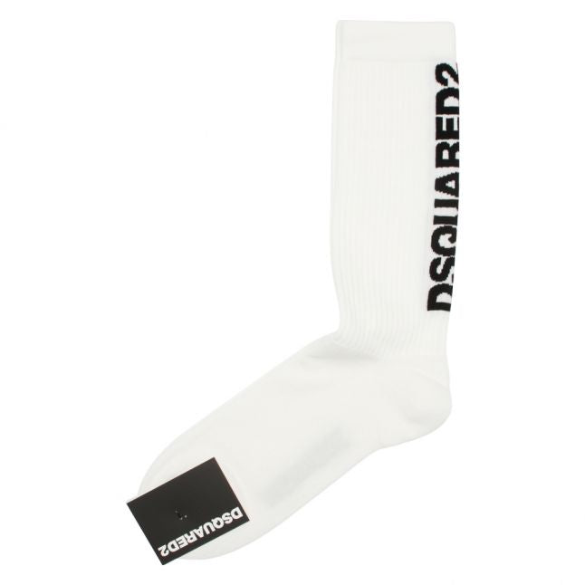 Mens White Vertical Logo Socks