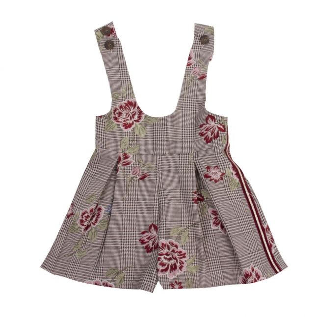 Girls Tartan Floral Pinafore Playsuit