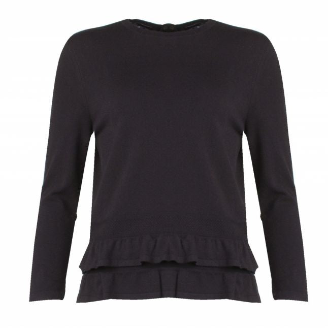 Womens Black Ruffle Trim Knitted Jumper