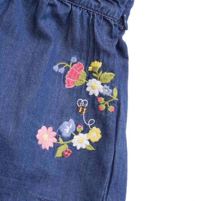 Girls Blue Embroidered Denim Shorts