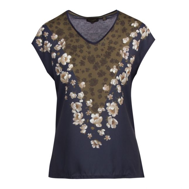 Womens Dark Blue Onina Pearl Woven Front S/s T Shirt