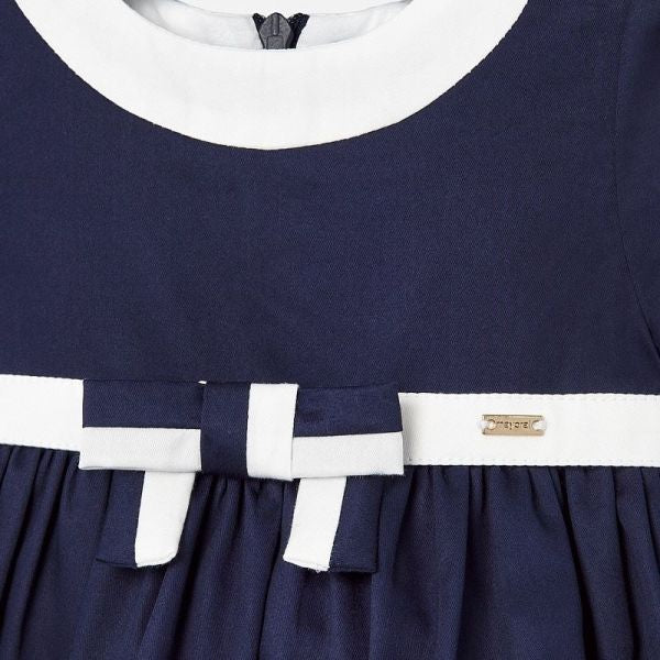 Infant Navy Satin Bow Dress