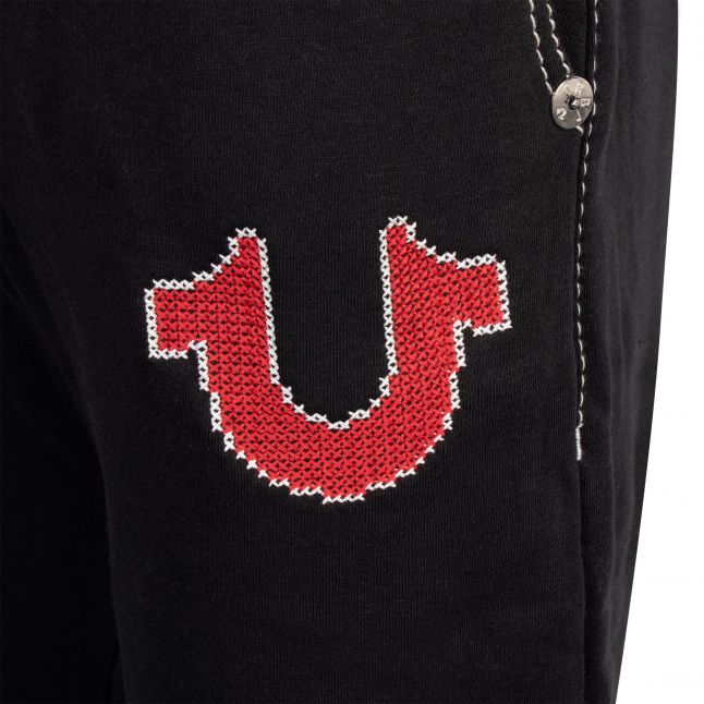 Mens Jet Black Cross Stitch Sweat Pants