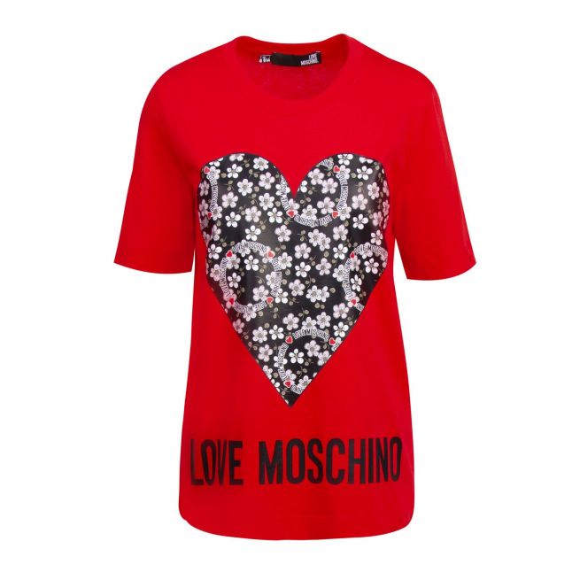 Womens Red Ditsy Heart S/s T Shirt