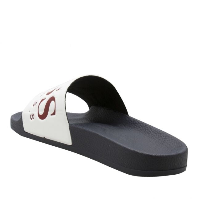 Mens White/Blue Solar Slide Logo Slides