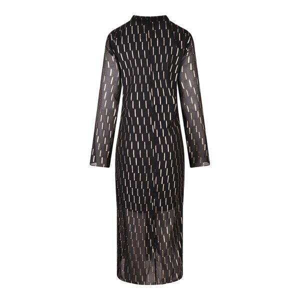 Womens Black/Gold Metallic Jacquard Chiffon Dress