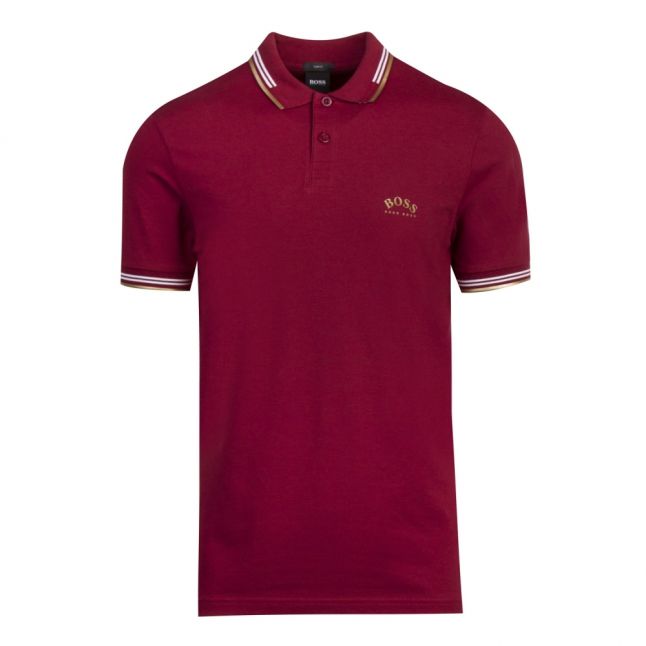 Athleisure Mens Burgundy/Gold Paul Curved Logo Slim Fit S/s Polo Shirt