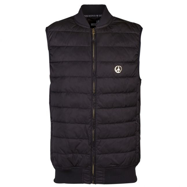 Mens Black Peace Badge Gilet