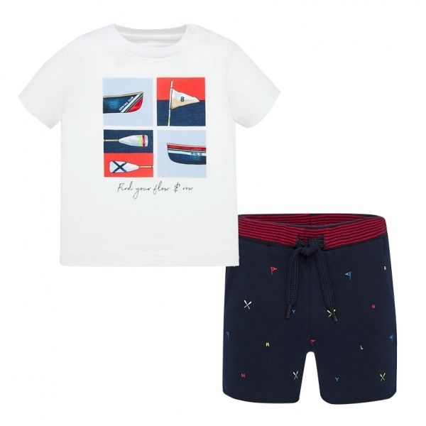 Infant White/Navy Rowing Top & Shorts Set