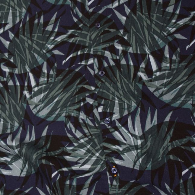 Casual Mens Dark Blue Rash Palm Leaf S/s Shirt