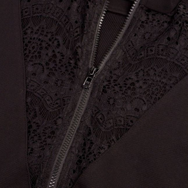 Womens Black Lace Panel Sweat Jacket