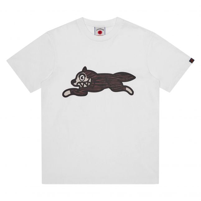 Mens White Woodgrain Running Dog S/s T