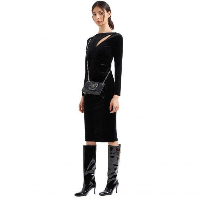 Womens Black Velvet Fitted Dress