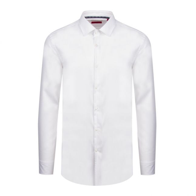 Mens White Koey Textured Logo Trim Slim Fit L/s Shirt