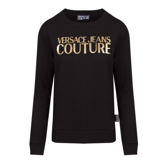 Womens Black/Gold Metallic Logo Crew Sweat Top