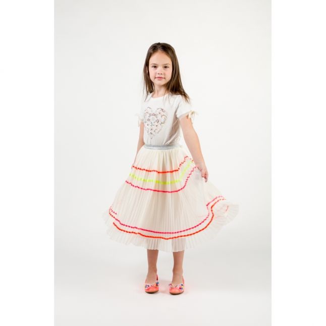 Girls Ivory Embroidered Heart S/s T Shirt