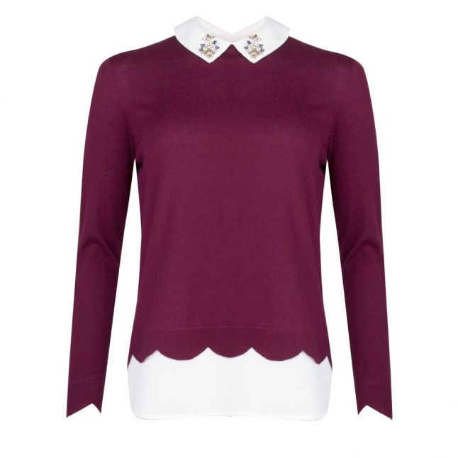 Womens Maroon Suzaine Embellished Collar Knit