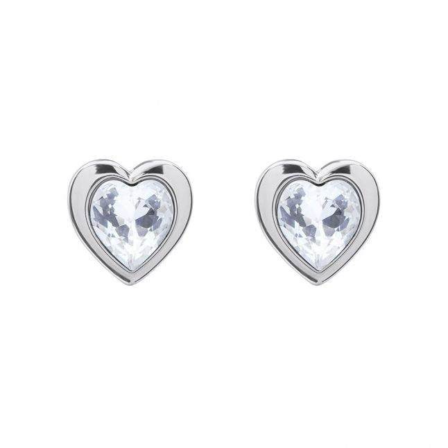 Womens Silver Crystal Han Heart Earrings