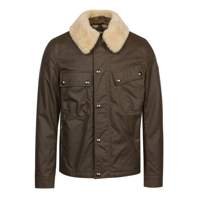 Mens Windsor Moss Patrol Shearling Collar Wax Jacket