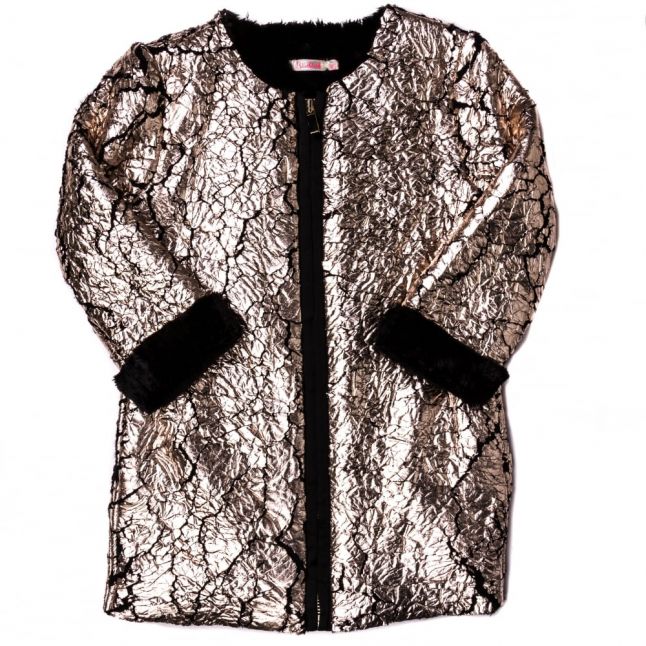 Girls Metallic Coated Faux Fur Coat