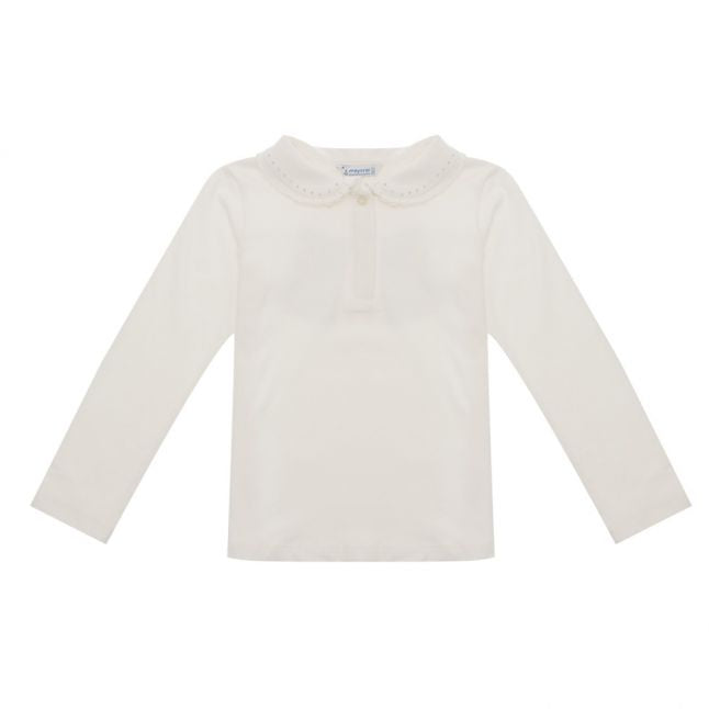 Girls Natural Frill Trim L/s T Shirt