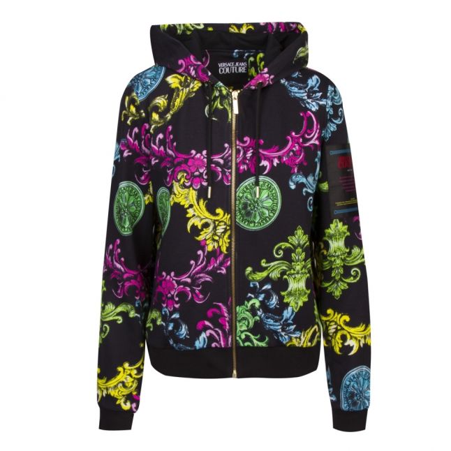 Womens Black Baroque Mix Print Hooded Zip Sweat Top