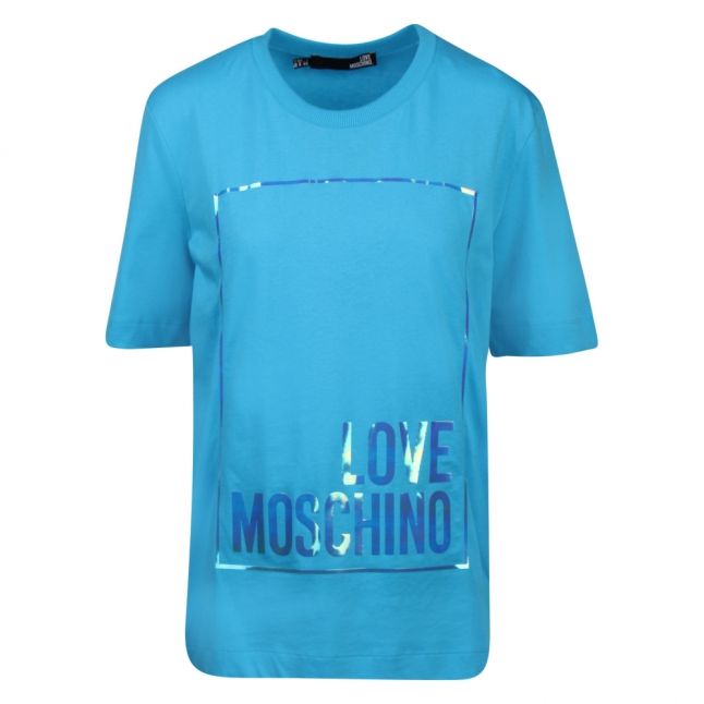 Womens Turquoise Iridescent Logo Box S/s T Shirt