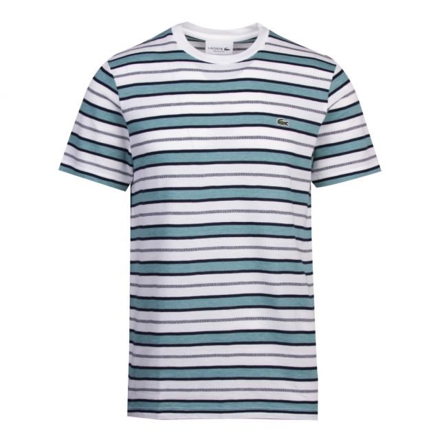 Mens White/Blue Multi Stripe S/s T Shirt