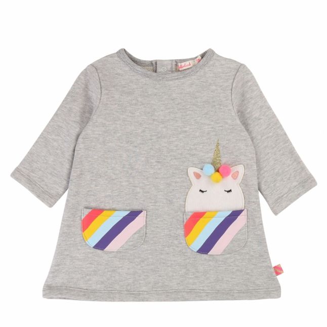 Baby Light Grey Marl Unicorn Pocket Dress