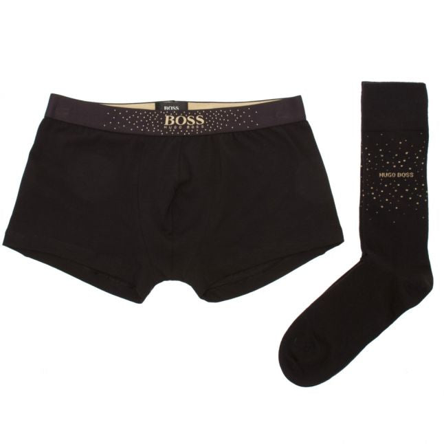 Mens Black Gold Branded Trunk & Sock Gift Set