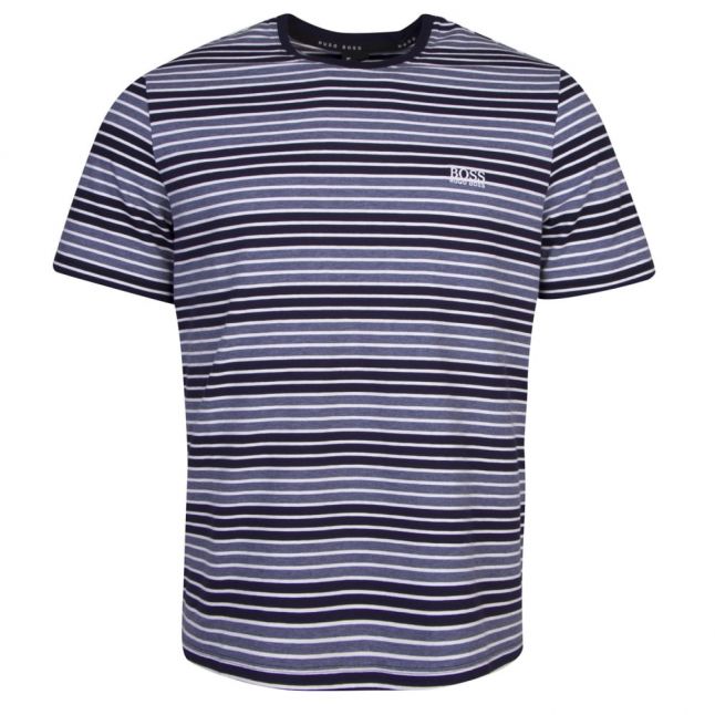 Mens Dark Blue Striped Pique S/s T Shirt