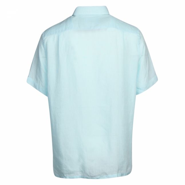 Mens Turquoise Linen Regular Fit S/s Shirt