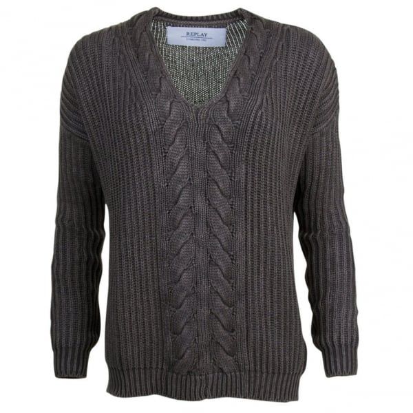 Womens Dark Olive Cable Knit Jumper