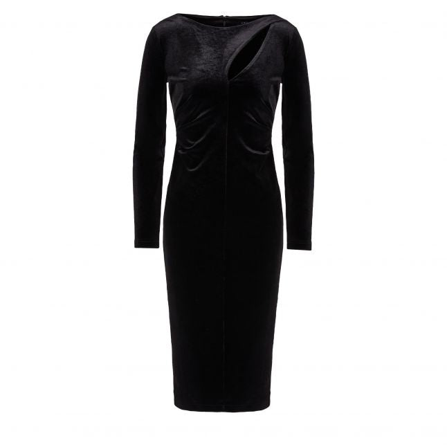 Womens Black Velvet Fitted Dress