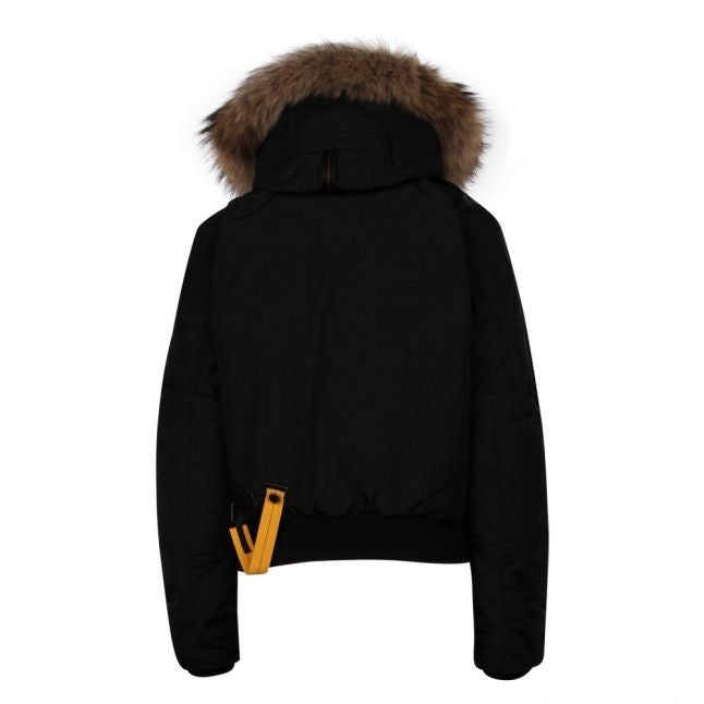 Womens Black Gobi Fur Hooded Bomber Jacket