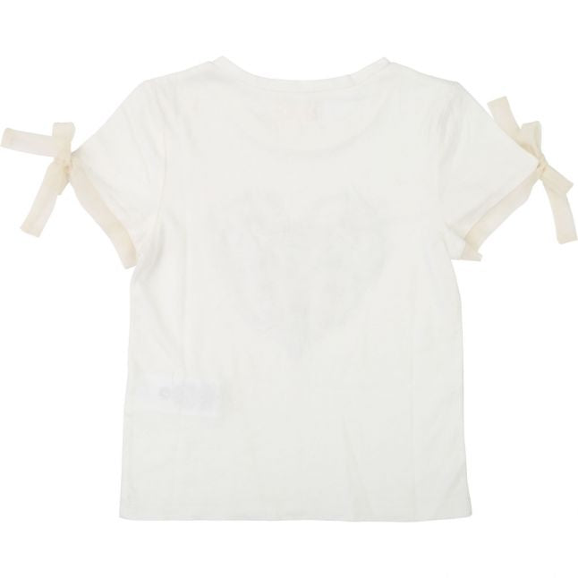 Girls Ivory Embroidered Heart S/s T Shirt